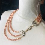 Handcrafted triple strand Czech glass Pearl paisley filigree clasp necklace Photo 1