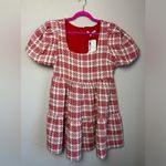 NWT English Factory Tuckernuck Red & White Tweed Puff Sleeve Tiered Dress L Size L Photo 2