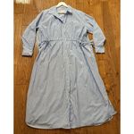 A New Day blue striped gathered waist midi shirt dress large Photo 7