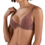 Natori Feathers Plunge T-Shirt Bra in Cinammon Brown Contour Lace Size 34DD Photo 1