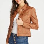 Driftwood  Gigi Puff Sleeve Jacket Faux Leather Cognac Brown Small New Moto Fall Photo 2
