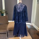 Women’s Navy Tea Length Formal Wedding Dress with Matching Jacket Size 12 NWOT Blue Photo 6