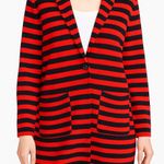 Ann Taylor  Red & Navy Striped Long Knit 1 buttton Coatigans Cardigan Coat Large Photo 0