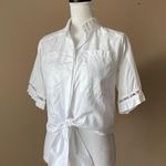 Adam Selman  | White Pearl Embellished Cropped Tie Front Button Down Blouse Sz M Photo 5