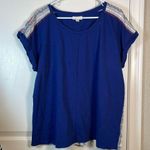 Style & Co  Navy Embroidered Short Sleeve Scoop Neck Top Size XXL EUC #0655 Photo 4