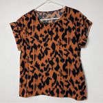 SheIn All Over Print Short Sleeve Batwing Brown Blouse S Photo 2