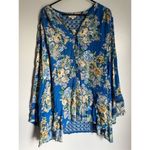 NEW ODDY blue floral crochet button front flowy tunic top sz 3X boho cottage lac Photo 4
