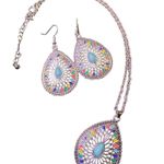 Hollow multi colored glazed gemstone silver necklace and earrings set Photo 0