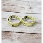 Vintage Clip On Earrings 1" Light Green Hoops with Cut Out Detail Photo 2