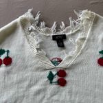 just polly  Frayed V-neck Cherry Sweater Photo 6