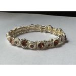 Vintage Womens Amber & Silver Heavy Floral Stretchy Slip On Bracelet Photo 1