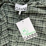 Ganni NWT Check Ruched Stretch Seersucker Blouse Mini Check Green Size Medium 38 Photo 14