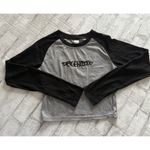 Y2K Style Raglan Long Sleeve Cropped Crew Neck Ribbed Black And Gray Shirt Top M Size M Photo 1