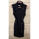 Calvin Klein NWT  Women's Moto Scuba Crepe Belted Navy Sheath Dress, 12 Photo 6