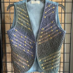 Vintage Carols Corner Lattice Denim Vest Sz Small Blue Grey Western Photo 0