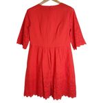 Madewell Eyelet Lattice V-neck 1/2 Bell Sleeve Mini Dress Bright Poppy size 4 Photo 2