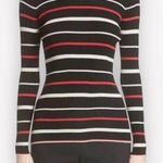 St. John For Nordstrom Black, Red and White Striped Ribbed Stretch Sweater EUC S Photo 0