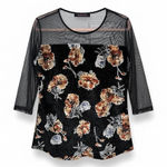 SOPHIA Floral Burnout Velvet & Mesh Top – Black – Size 34 (S/M) – EUC Photo 0