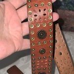 Fossil  Leather Western Boho Brown Belt Antique Gold Studs Detail Small Photo 6
