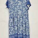 Pink Daisy Blue White Floral Midi Dress Womens 2X Short Sleeve Modest Spring Photo 0