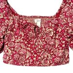 Japna NEW  Floral Puff Sleeve Sweetheart Crop Blouse Milk Maid Fairy Feminine L Photo 3