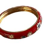 Clamper Style Bracelet Red Color Flower Pattern Accent Multicolor Enamel Painted Photo 0