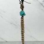Gold Tone Faux Turquoise Chain Link Drop Dangle Earrings Pierced Pair Photo 2