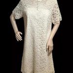 Vintage 60s Ivory Lace MOD Short Sleeve Dress Sz Small Summer Knee Length Photo 1