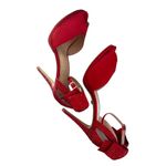 Lauren Lorraine  Red Satin & Crystal Embellished Bow Ankle Strap Heels Photo 2