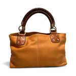 Fossil 75082 Top-Grain Leather Satchel Woven Handle Bag Tan Brown Photo 0