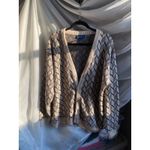 Vintage 1990s Argyle Chunky Knit Oversized Cream Cardigan Sweater XL Academia Brown Photo 1