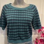Love by Design Black and Teal Striped Half Sleeve Crew Neck Cropped Sweater sizeM Photo 0