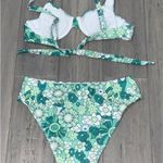 Teal & Mint Floral French Cut High Waist Padded Bikini 2 Piece Swimsuit Small Green Photo 3