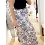 Moon River Floral Print Pull On High Waisted Tiered Midi Skirt Blue Multi Small Photo 1