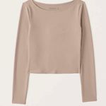 Abercrombie & Fitch A&F Seamless Fabric Boatneck Long Sleeve Top Light Brown Small S Photo 0