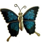 Vintage Northern Blue Butterfly Brooch Sparkle Pin Tin Gold Tone Metal Enamel Photo 0