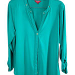Guess Womens Long Sleeve V Neck Button Up Shirt Top Teal Green Size L Photo 0
