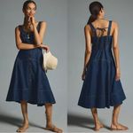 Anthropologie Pilcro Button Front Denim Pinafore Midi Dress Size Large Photo 3