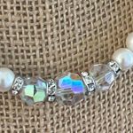 Vintage Faux Pearl Swarovski AB Crystal Necklace Toggle Clasp Choker Collar 17" Silver Photo 1