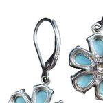 New Sleeping Beauty Turquoise Flower 925 Earrings with Diamond Center Blue Photo 8