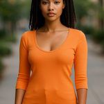 Michael Stars Stretchy Orange V-Neck 3/4 Sleeve Women's Top ~ One Size Fits Most Photo 0