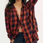 Free People  Red & Blue Plaid Tunic Oversized
Wool Blend Top(Size Small) Photo 0