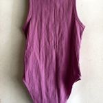 ZARA  Ribbed Tank Bodysuit V Neck Snap Button Up Stretch Knit Cotton Pink Medium Photo 5