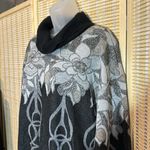 Top Notch 1980s Tunic Length Gray Floral Geometric Print Cowl Neck Sweater 1X Black Photo 5