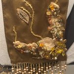 Embellished Gold Scarf with Beaded Fringe Photo 6