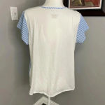 Van Heusen  Womens Vneck Blue White Striped Preppy Beach Resortwear Top Size Larg Photo 2