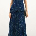 Self Portrait NWOT  Blue Crescent Chiffon Midi Dress Cut Out Back Ruffle Size 6 Photo 0