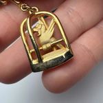 Signed JJ Cat Climbing Bird Cage Stand Gold Tone Brooch Pin Jonette Jewelry Photo 3