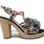 Tahari  confetti pompom stacked heels, t-strap sandals, size 7.5 Photo 4
