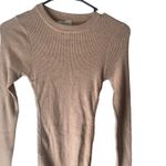 Acoa Women Medium Beige Ribbed Sweater Fall Bodycon Ruched Above Knee‎ Dress Brown Photo 1